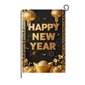 Bandiera da giardino Happy New Year 2025 nero oro con lanterne e sycee per capodanno - Stile Capodanno Lanterna Cinese Lingotto d'Oro (HYQ70-3)