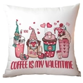 Square Valentine gnome throw pillow cover with love coffee print and XOXO text detail - Coffee Gnome Combination Style (CRD12-8) / Short Plush Single Side Without Core