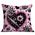 Kissenbezug im Punk-Stil mit pinkem Herz und Flammenmuster im Gothic-Design - 45*45cm Kurzplüsch Einseitig Ohne Kissenkern / Cdr04-4