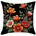 Zwarte vierkante kussensloop met levendige dubbelzijdige vintage bloemenprint - Zwart Veelkleurige Bloemen (ymdd01-1) / Dubbelzijdige Druk Zonder Kern