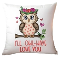 Valentine gnome owl throw pillow cover with I'll Owl-ways Love You text and hearts - Owl Love Puns Style (CRD12-11) / Short Plush Single Side Without Core