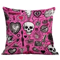 Punk-Kissenbezug in Pink mit Totenkopf- und Herz-Graffiti auf weißem Hintergrund - Gothic Totenkopf Herz Stil (CDR04-2)