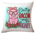 White decorative pillowcase featuring a cartoon pig with 'Don't go BACON my HEART' print - Pink Pig Illustration Style (CRD12-12) / Short Plush Single Side Without Core