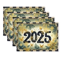 Manteles individuales de lujo negro y oro Año Nuevo 2025 con motivos de copos de nieve - Lino impermeable / Estilo Mariposa Cuadrícula Blanco y Negro (TCD01-2)