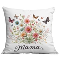 Detailed view of white pillowcase with colorful floral butterfly print and Mama script text - Mama Colorful Wildflower Painted Style (CDR05-20)