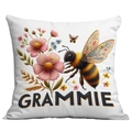 Detailed view of the bee and flower embroidery print with Grammie text on a white pillowcase - Grammie Bee Floral Style (CDR05-8)