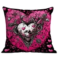Detailed view of punk gothic skull heart digital print on square polyester cushion cover - Dark Skull Vine Style (CDR04-9)