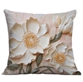 Detail of 3D embossed floral cushion cover featuring oil painting texture and white peony - 45*45cm (No Insert) / Cream Pink Green Peony (CDR02-36)