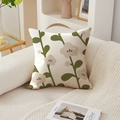 Olive green floral cushion cover with modern botanical print on beige textured fabric - 45*45cm (No Insert) / Olive Green Light Brown Floral (TQR76-35)