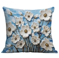 Detail of 3D floral oil painting pillowcase with white flowers and blue artistic texture - 45*45cm (No Insert) / Blue Blocks White Floral Art (CDR02-39)