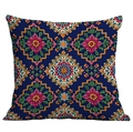 Makroaufnahme von Ethno-Kissenbezug mit lebendigem floralem Stickerei-Muster - Dunkelblaues symmetrisches Blumenmuster (CDR08-32) / 45*45cm Kurzplüsch Doppelseitig Ohne Kern