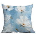 Künstlerischer 3D-Kissenbezug mit Ölmalerei-Blumenmotiv und weißen Blüten auf Blau - Blauton Ölgemälde Floral (CDR01-1) / Kurzplüsch Einseitig Ohne Kern