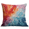 Close-up of 3D oil painting flower pillowcase with thick textured palette knife petals - 45*45cm (No Insert) / Deep Red Gradient Blue Flower (CDR02-12)