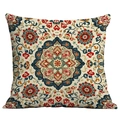 Detailansicht des böhmischen Mandala-Musters mit ethnischem Stickdruck auf Stoff - Vintage Blau Zinnober Design (CDR08-31) / 45*45cm Kurzplüsch Doppelseitig Ohne Kern