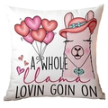 White pillowcase with pink llama and heart balloons design for Valentine decor - Llama and Balloons Style (CRD12-19) / Short Plush Single Side Without Core
