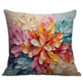 Macro detail of 3D impasto oil painting floral pattern on artistic throw pillow cover - 45*45cm (No Insert) / Orange Core Pink Purple Blue (CDR02-14)