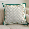 French luxury cream style pillowcase with teal floral border and orange patterns - 45cmx45cm