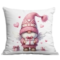 Close-up of white cushion cover featuring cute pink gnome with wings and hearts - Pink Gnome with Gift Box (CDR10-9) / 45*45cm Short Plush Single Sided Without Core