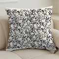 Creamy French style square pillowcase with black floral patterns for sofa decor - 45cmx45cm / Minimalist Black And White Leaf (XMS70-8)