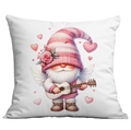 Detailed view of white throw pillow case featuring cute cupid gnome playing guitar print - Striped Hat Gnome Playing Guitar (CDR10-17) / 45*45cm Short Plush Single Sided Without Core
