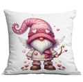 Detail of Valentine gnome cushion cover featuring a pink hat and white heart wings - Pink Hat Gnome with Bow (CDR10-16) / 45*45cm Short Plush Single Sided Without Core