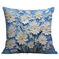 3D embossed oil painting style square pillowcase with white daisies on sky blue background - 45*45cm (No Insert) / White Daisies on Blue (CDR02-1)