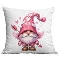 Detail of Valentine's Cupid gnome print on square white pillowcase with pink accents - Cupid Gnome with Heart Arrow (CDR10-15) / 45*45cm Short Plush Single Sided Without Core