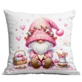 Detail of Valentine's gnome pillow cover with heart picnic print on white fabric - Gnome Picnic Scene (CDR10-14) / 45*45cm Short Plush Single Sided Without Core