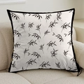 French cream style throw pillow case with black bamboo leaf pattern and piping - 45cmx45cm