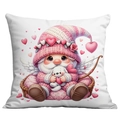 Pink Valentine Cupid gnome pillowcase with white puppy and heart details on white back - Cupid Gnome Holding Puppy (CDR10-1) / 45*45cm Short Plush Single Sided Without Core
