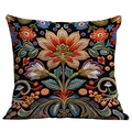 Ethnischer quadratischer Kissenbezug in Schwarz mit bunten Blumenstickmustern - Schwarze All-Over Stickerei Optik (CDR08-33) / 45*45cm Kurzplüsch Doppelseitig Ohne Kern