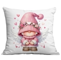 Pink cupid valentine cushion cover with a cute angel illustration on a white square pillow - Angel Gnome with Hearts (CDR10-2) / 45*45cm Short Plush Single Sided Without Core