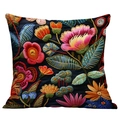 Ethno-Kissenbezug im Boho-Stil mit dichter 3D-Blumenstickerei auf dunkelblauem Stoff - Schwere dichte Stickerei (CDR08-8) / 45*45cm Kurzplüsch Doppelseitig Ohne Kern