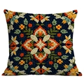 Ethno-Kissenbezug im Boho-Stil mit bunter Blumenstickerei auf dunkelblauem Stoff - Symmetrische Blumentextur (CDR08-13) / 45*45cm Kurzplüsch Doppelseitig Ohne Kern