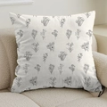 French cream style square pillowcase with black floral line art on beige fabric - 45cmx45cm / Wildflower Sketch (XMS70-15)