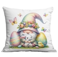 Funda de cojín de gnomo de Pascua con conejo y huevos coloridos sobre almohada suave - Estilo Gnomo Sujetando Conejo (CDR14-1)