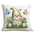 Funda de cojín de gnomo de Pascua con flores y mariposas para decoración de sofá - Estilo Gnomo con Sombrero de Rayas (CDR14-4)