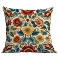Ethno-Kissenbezug im Boho-Stil mit floralem Stickmuster auf beigem Stoff, quadratisch - Vintage Komplexe Blumen (CDR08-15) / 45*45cm Kurzplüsch Doppelseitig Ohne Kern