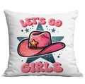 Detail of Let's Go Girls pink cowboy hat printed on linen texture cushion cover - 45x45cm Single Sided Printing / LET'S GO GIRLS Pink Cowboy Hat Illustration (CDR12-8)