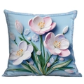 Blue pillow cover with 3D floral design and pink blossoms for elegant home sofa decor - Light Blue Base Gradient Floral (CDR15-10)