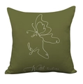 Federa quadrata verde oliva con motivo a farfalla bianca minimalista e testo artistico - Stile Minimalista con Linee di Farfalla (HMDS5-3) / Velluto a Pelo Corto Doppio Lato Senza Imbottitura