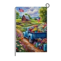 Drapeau de jardin Pâques avec camion bleu, gnomes, fleurs et support métallique noir en L - Style Camionnette Bleue Country Américain (HYQ13-2)