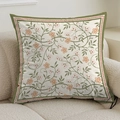 French cream style square pillowcase with vintage floral vines and dark green border - 45cmx45cm