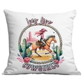 Detail of western cowgirl theme throw pillow cover with Long Live Cowgirls print - 45x45cm Single Sided Printing / Long Live Cowgirls Horse Riding Illustration (CDR12-9)