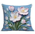 Close-up of square blue pillowcase with 3D embossed floral patterns and striped texture - Striped Texture 3D Flower (CDR15-12)