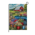 Drapeau de jardin de Pâques avec camion bleu et fleurs avec support en métal noir - Hyq13-3