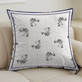 Square cream cushion cover with ink bamboo and blue bird prints in French luxury style - 45cmx45cm / New Chinoiserie Bamboo Bird (XMS70-19)