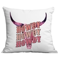 Detail of pink Western cowboy cushion cover with bull skull and Howdy text print - 45x45cm Single Sided Printing / HOWDY Buffalo Skull Illustration (CDR12-6)