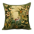 Vintage Nordic pillow cover with deer and floral print in olive green and ivory finish - Double Sided Short Plush Without Insert