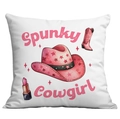 Fodera per cuscino rosa Spunky Cowgirl con cappello e stivali western su fondo bianco - 45x45cm Stampa su un Lato / Illustrazione Spunky Cowgirl (CDR12-3)